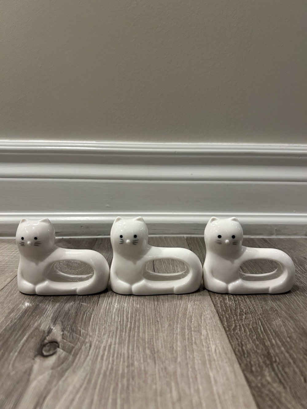 Vintage Abbott White Ceramic Cat Napkin Rings Set of 3